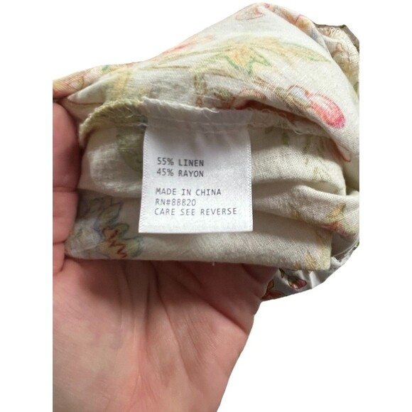 Floral Linen Blend Wide Leg Pants Size M Boho Botanical Resort Summer - Picture 11 of 11